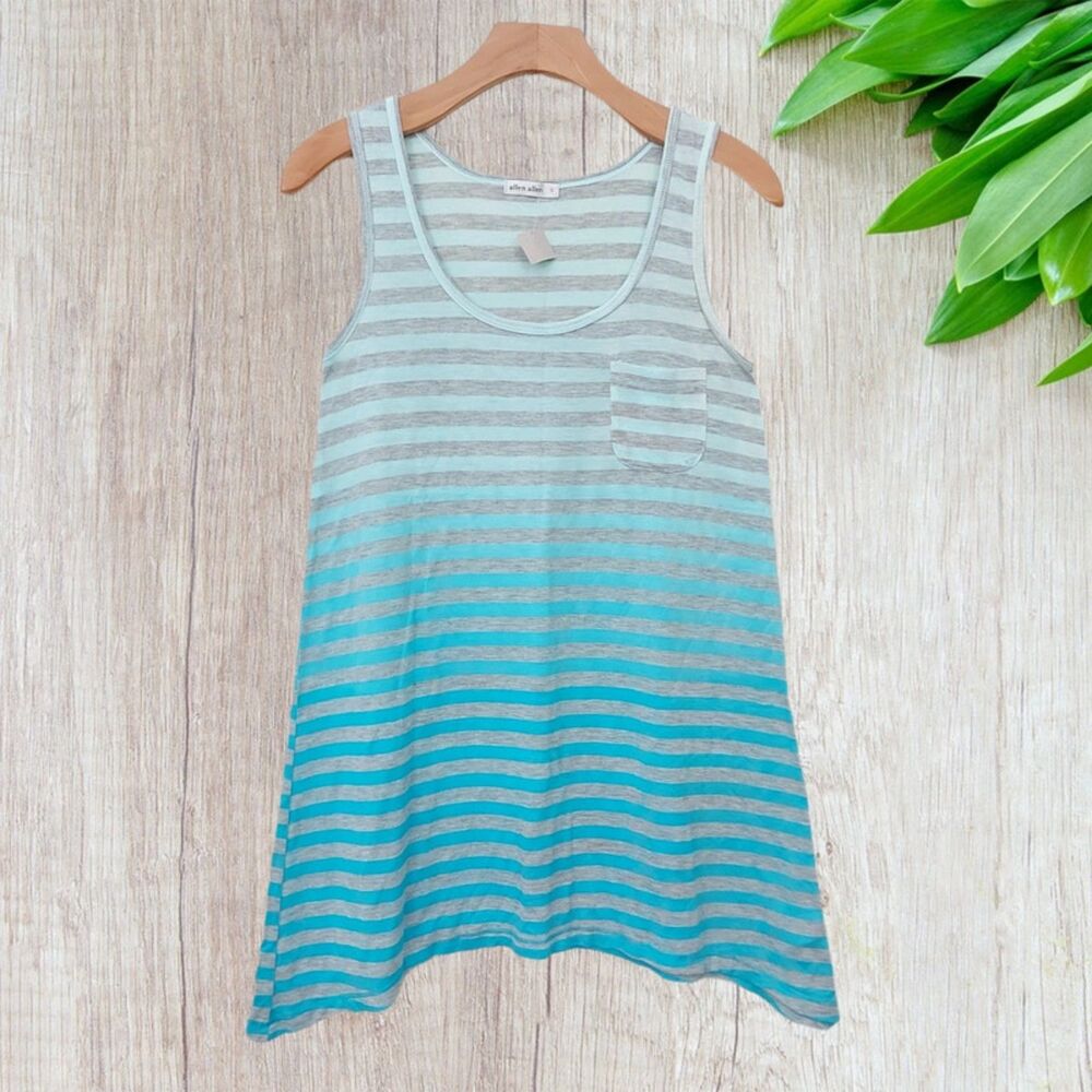 Allen Allen Tunic Top Womens Small Blue Striped Sleeveless Flowy Beach Summer
